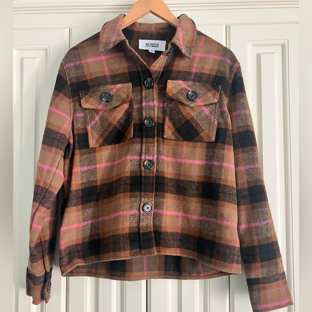 Bb Dakota by Steve Madden Plaid Button Up Trucker Boxy Shacket‎ Size Medium NWT